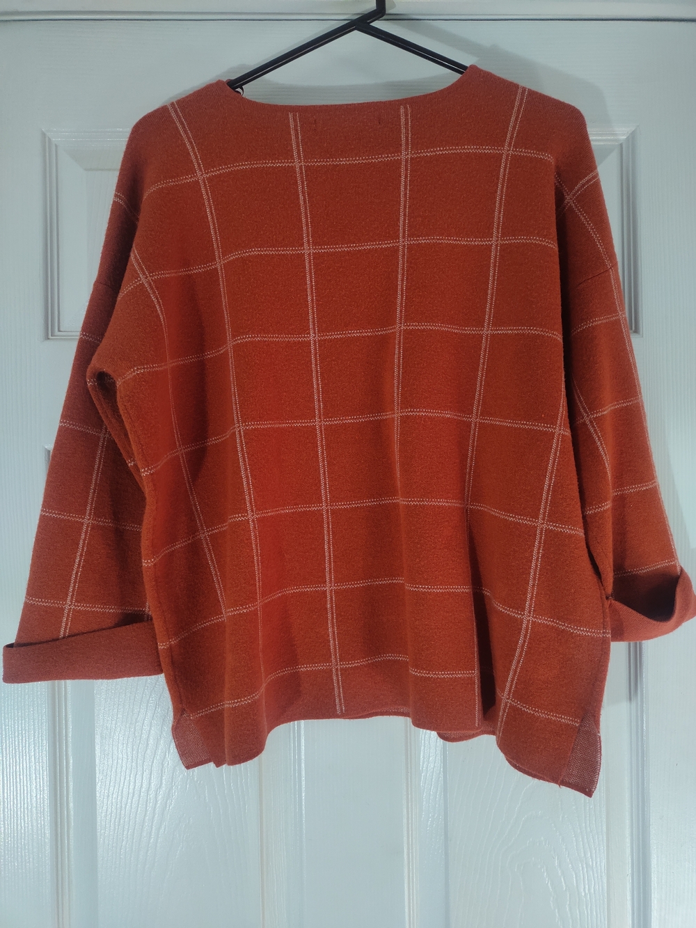 Tahari Rust Orange Windowpane Crewneck Sweater - Picture 3 of 4